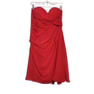 Mori Lee Strapless Red Dress Faux Wrap Chiffon 14 683
